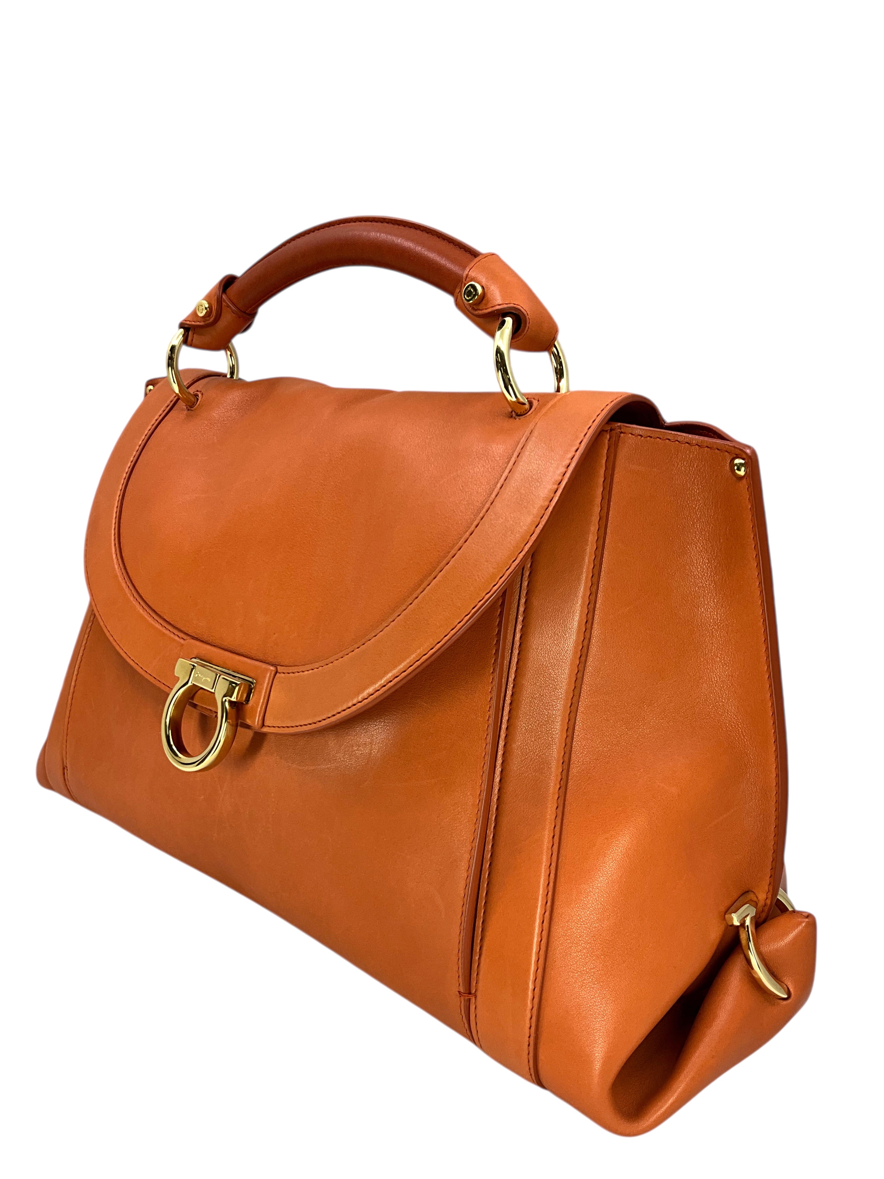 Salvatore Ferragamo Suzanna Gancini Calfskin Leather Satchel Handbag for Women | Luxury Designer Tote Purse for Work, Travel & Everyday Use