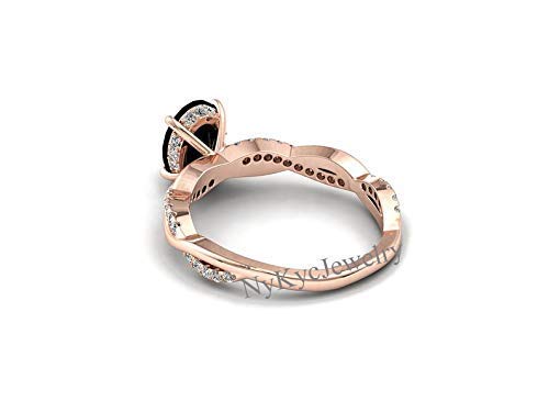 Natural Black Onyx Rose Gold Engagement Ring for Women - Sterling Silver Half Eternity Band with CZ Diamonds - Solitaire Halo Oval Black Stone Ring - Anniversary & Wedding Gift - Perfect for Proposals, Bridal Jewelry & Special Occasions