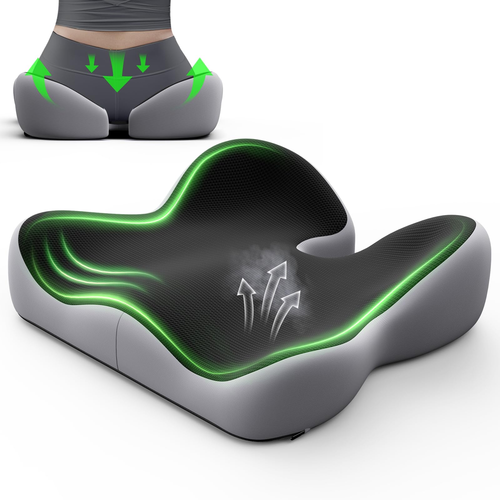 Benazcap X Large Orthopedic Seat Cushion for Sciatica & Tailbone Pain Relief - 2024 Upgraded Memory Foam Office Chair Cushion, Ergonomic Desk & Wheelchair Cushion - Perfect for Office, Car, Gaming & Long Sitting Sessions