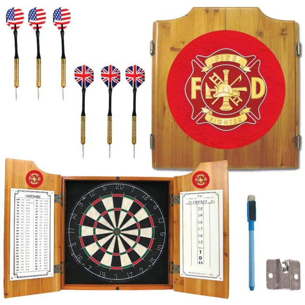 Firefighter Wooden Dart Cabinet Set - Professional Dartboard Cabinet for Home, Bar & Game Room - Perfect for Indoor Sports & Entertainment
