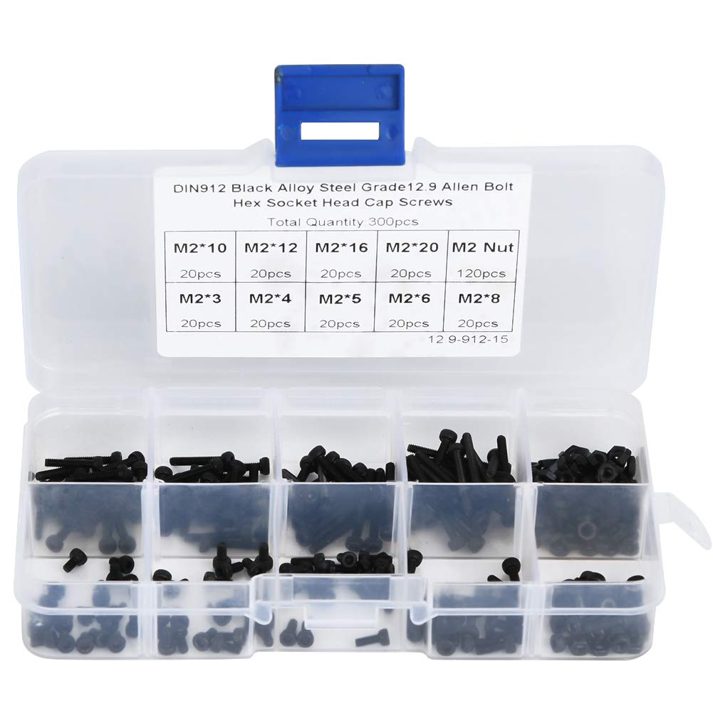 M2 Hex Socket Screw Bolt Nut Kit - 300PCS 12.9 Grade Alloy Steel for DIY & Repair