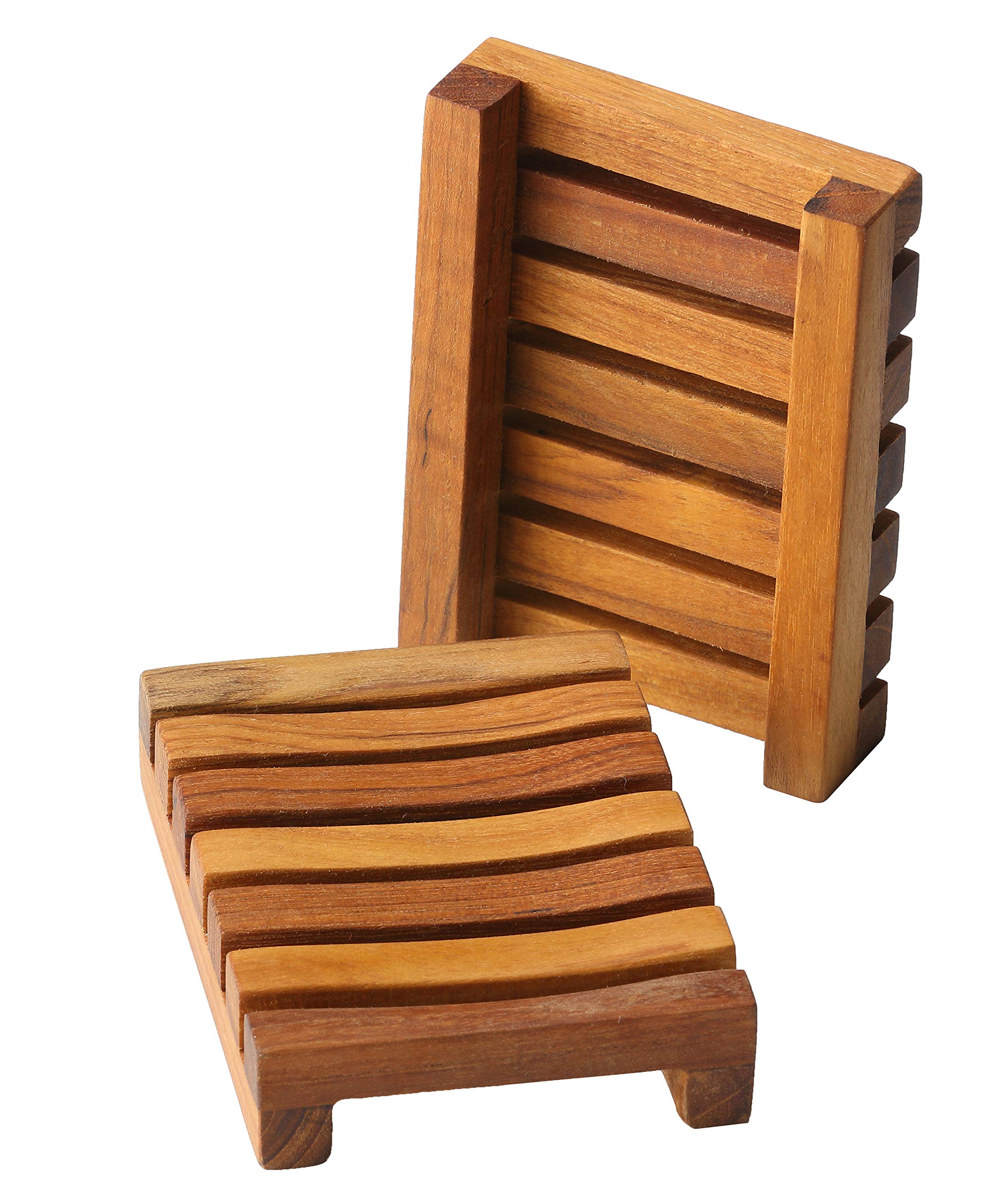 Bare Decor Giza Teak Shower Mat & Subsy Teak Soap Dish Set - Natural Wood Bathroom Accessories for Spa-Like Luxury - Perfect for Showers, Bathtubs, and Bathroom Decor