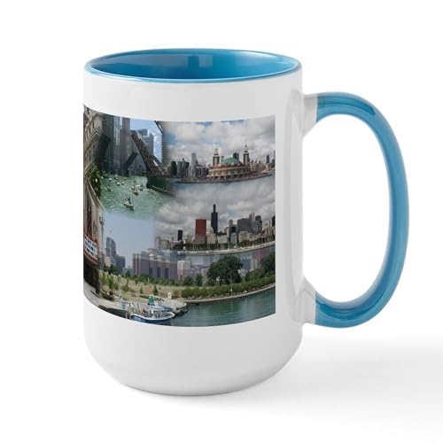 White/Blue Inside - Large Mug With Chicago Collage