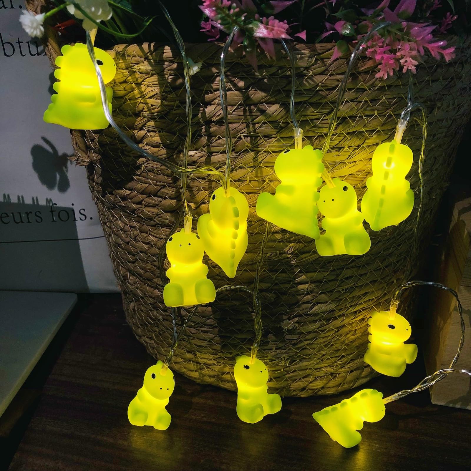 Dinosaur Night Lights for Kids - 5.4ft Battery Operated LED String Lights with 10 Warm White LEDs - Perfect for Bedroom Decor, Nursery, Birthday Parties & Holiday Decoration (1.65m Dinosaur Theme)