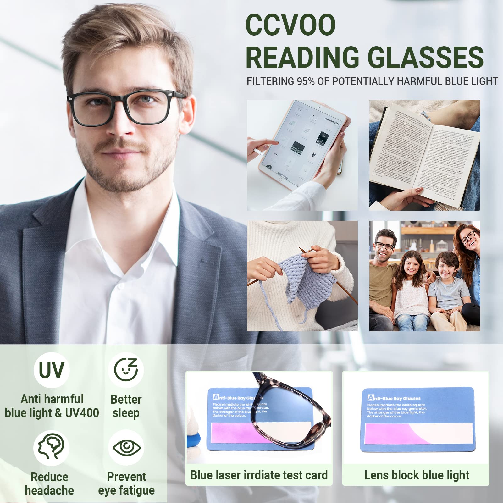 CCVOO Blue Light Blocking Reading Glasses for Women & Men - Anti Glare Computer Glasses for Screen Time, Reading & Office Work - Fashionable Eyewear with UV Protection (1.0-3.5 Strength)