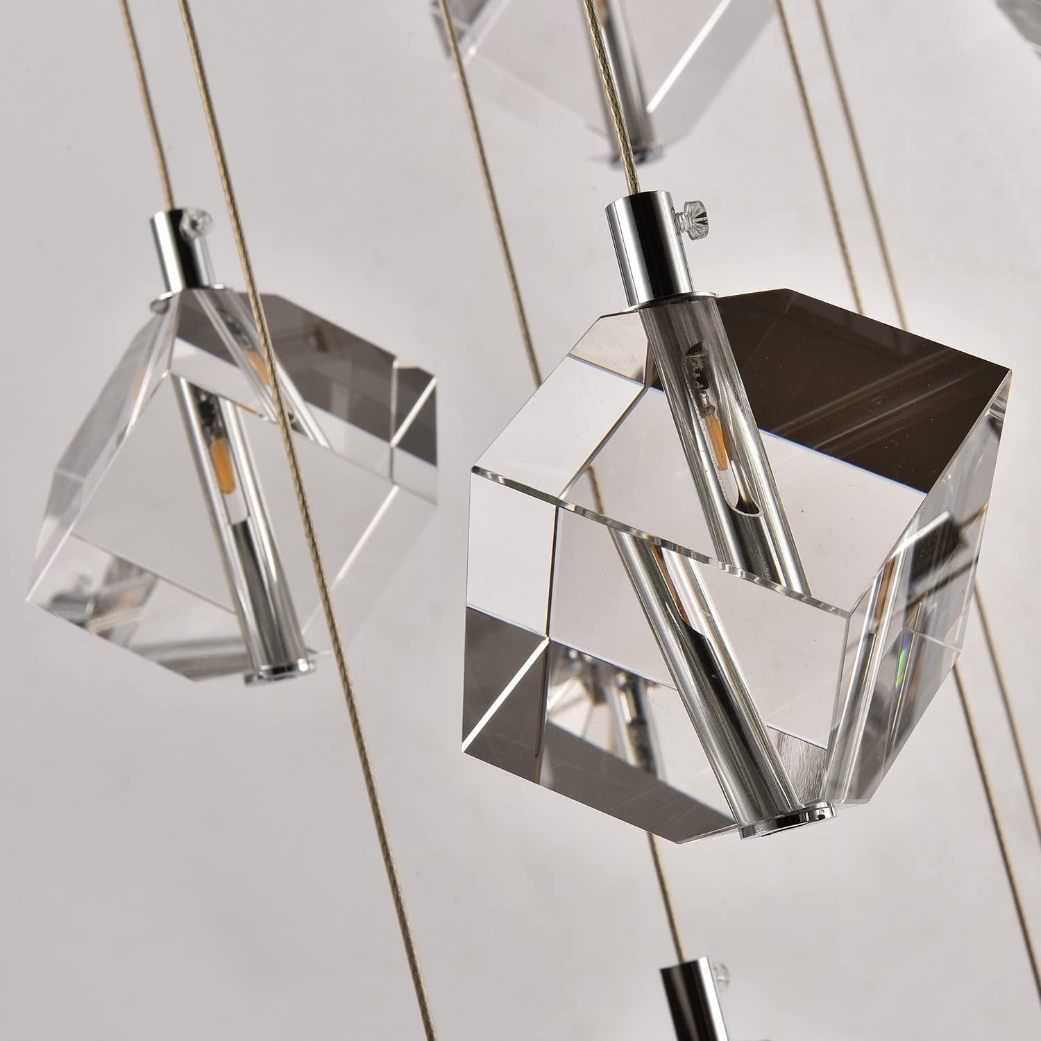 Modern Round Crystal Pendant Light - Chrome Single Raindrop Chandelier for Kitchen Island, Bedroom, Bathroom, Foyer & Dining Room - Farmhouse & Contemporary Decor Lighting Fixture (1-Light)