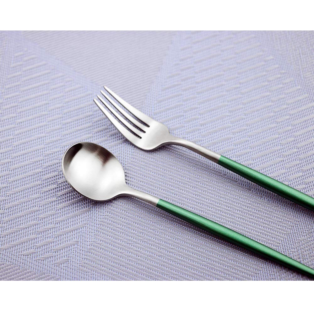 Premium 20-Piece Stainless Steel Flatware Set - 18/10 Rust-Proof Silverware for 4 - Matte Finish with Green Handle - Elegant Tableware for Home, Kitchen, Restaurant & Hotel Use - Perfect for Dinner Parties, Weddings & Everyday Dining