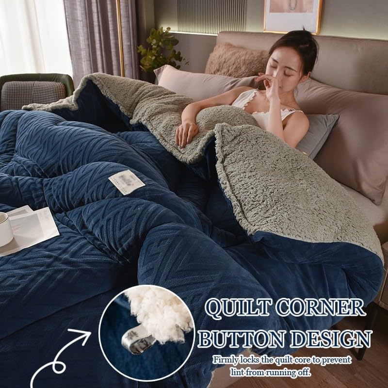 King Size Sherpa Quilt - Ultra Warm Thickened Lambswool Comforter with Double Sided Fluffy Fleece - Winter Blanket for Bed (220x240cm, 5.0kg) - Perfect for Cold Nights, Cozy Bedroom Decor & Guest Room Essentials