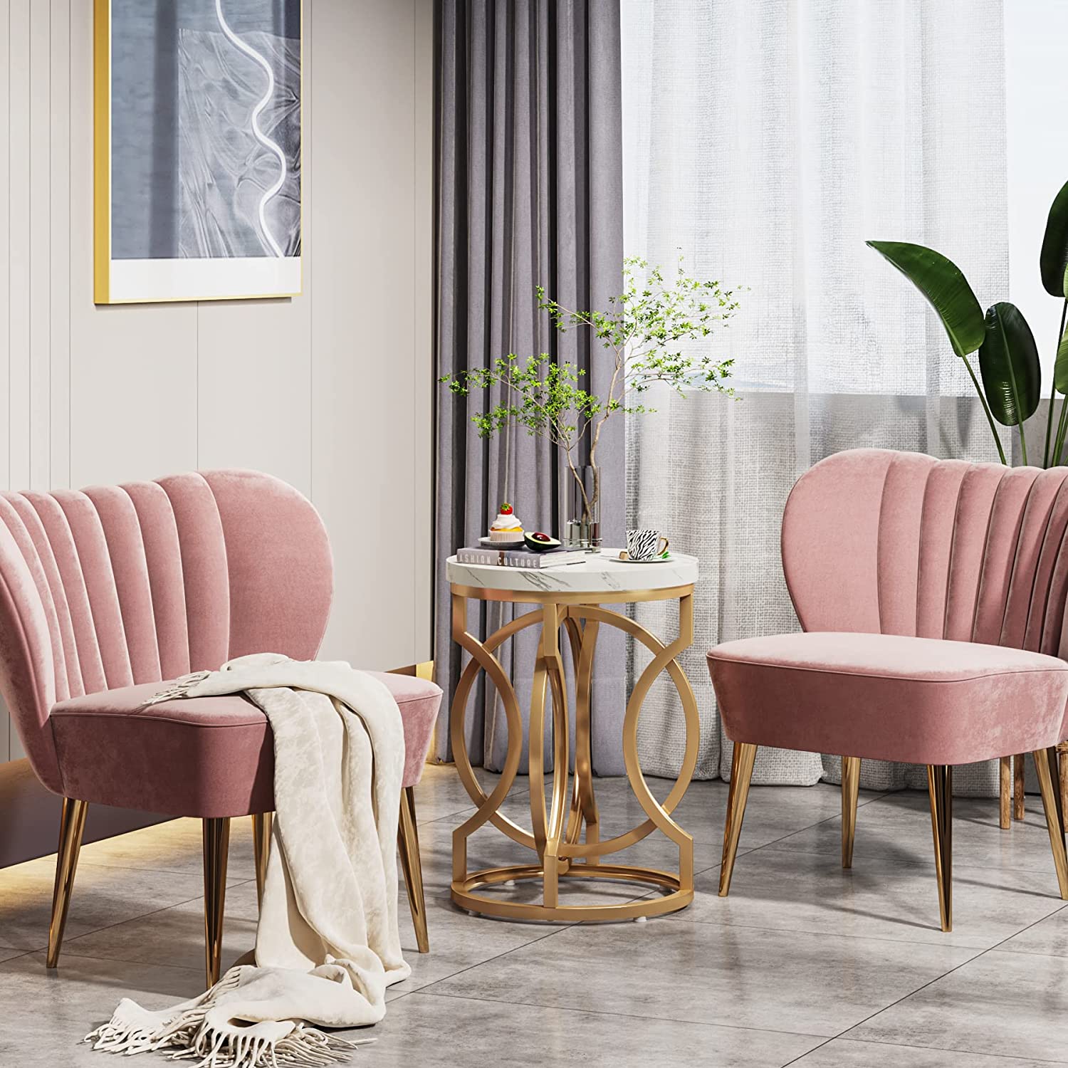 Modern Round End Table with Faux Marble Top - Stylish Nightstand for Bedroom, Living Room & Office - Perfect for Small Spaces & Home Decor