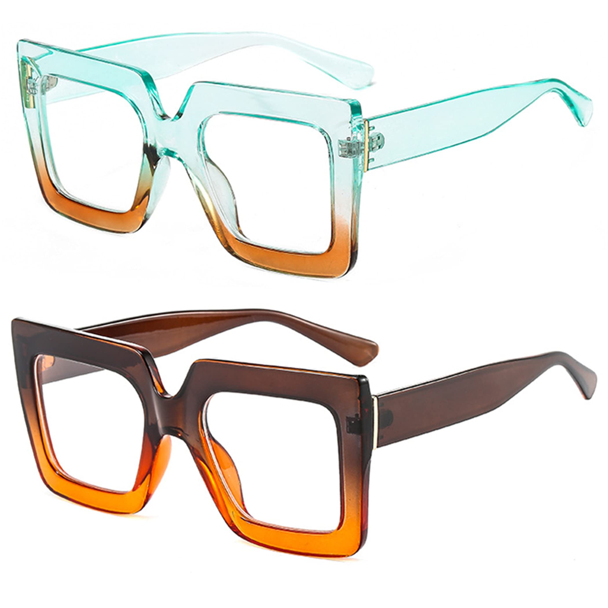 Bullabulling Oversized Square Anti-Blue Light Reading Glasses for Women - Colorful Gradient Cat Eye Fashion Frames - Reduce Eye Strain from Screens - Perfect for Work, Reading & Digital Devices