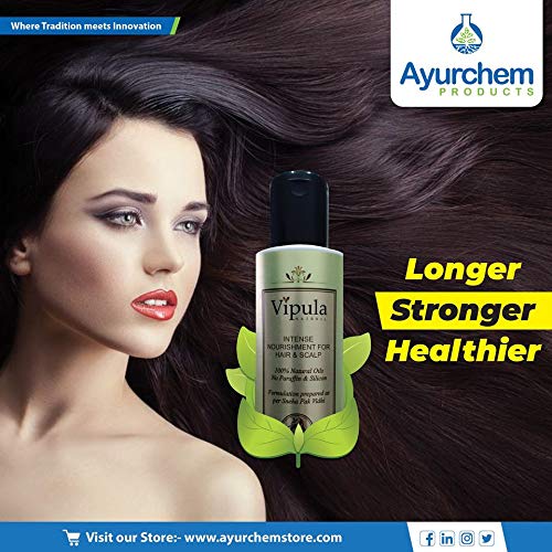 Vipula Ayurvedic Herbal Hair Oil for Stronger, Longer & Thicker Hair Growth - 100% Natural with Coconut, Amla & Bhringraj - Promotes 2X Faster Growth & Repairs Damaged Hair - 2x100ml Bottles - Perfect for Daily Hair Care, Scalp Massage & Split End Treatment