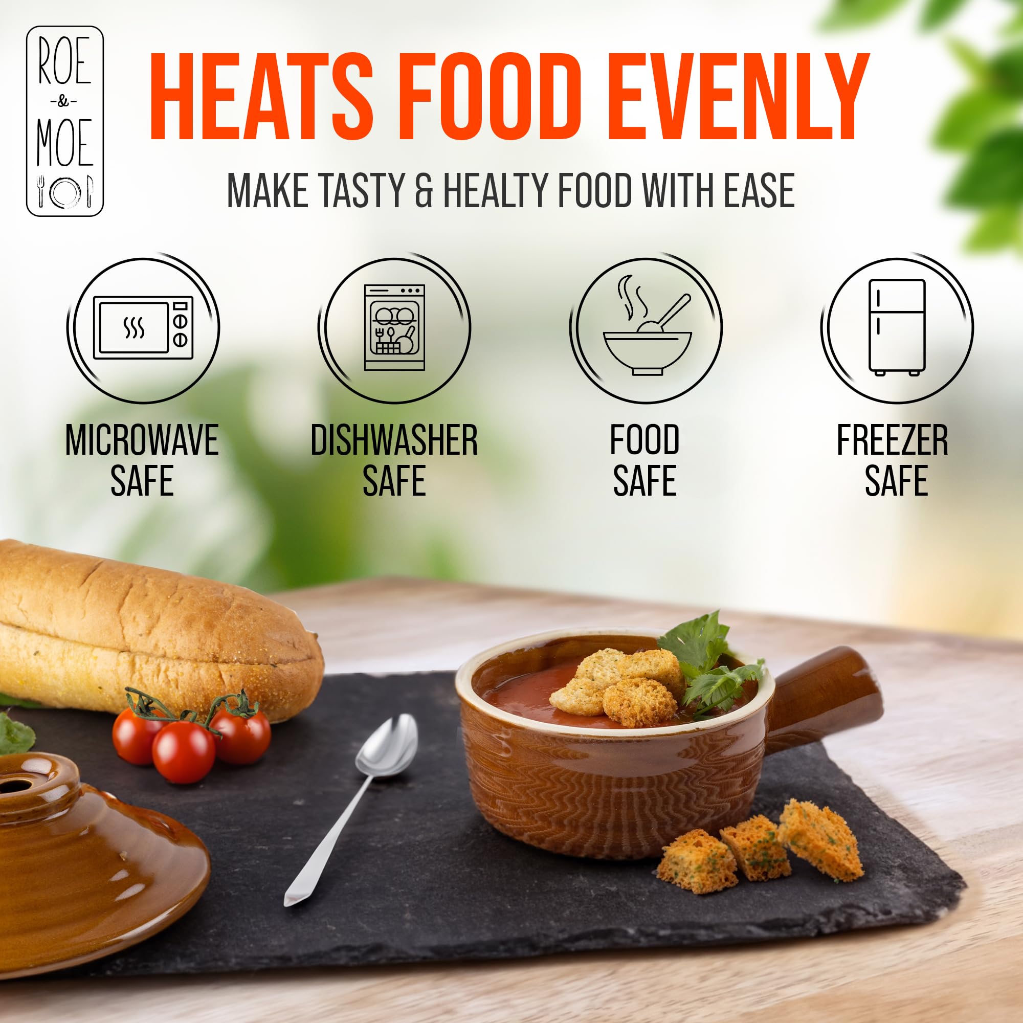 Roe & Moe Microwave Egg Cooker - Non-Stick Ceramic Egg Poacher with Dome Chimney Lid & Hollow Handle - Perfect for Poached Eggs, Omelets & Healthy Soups - Ideal for Quick Breakfast, Meal Prep & Keto Diet