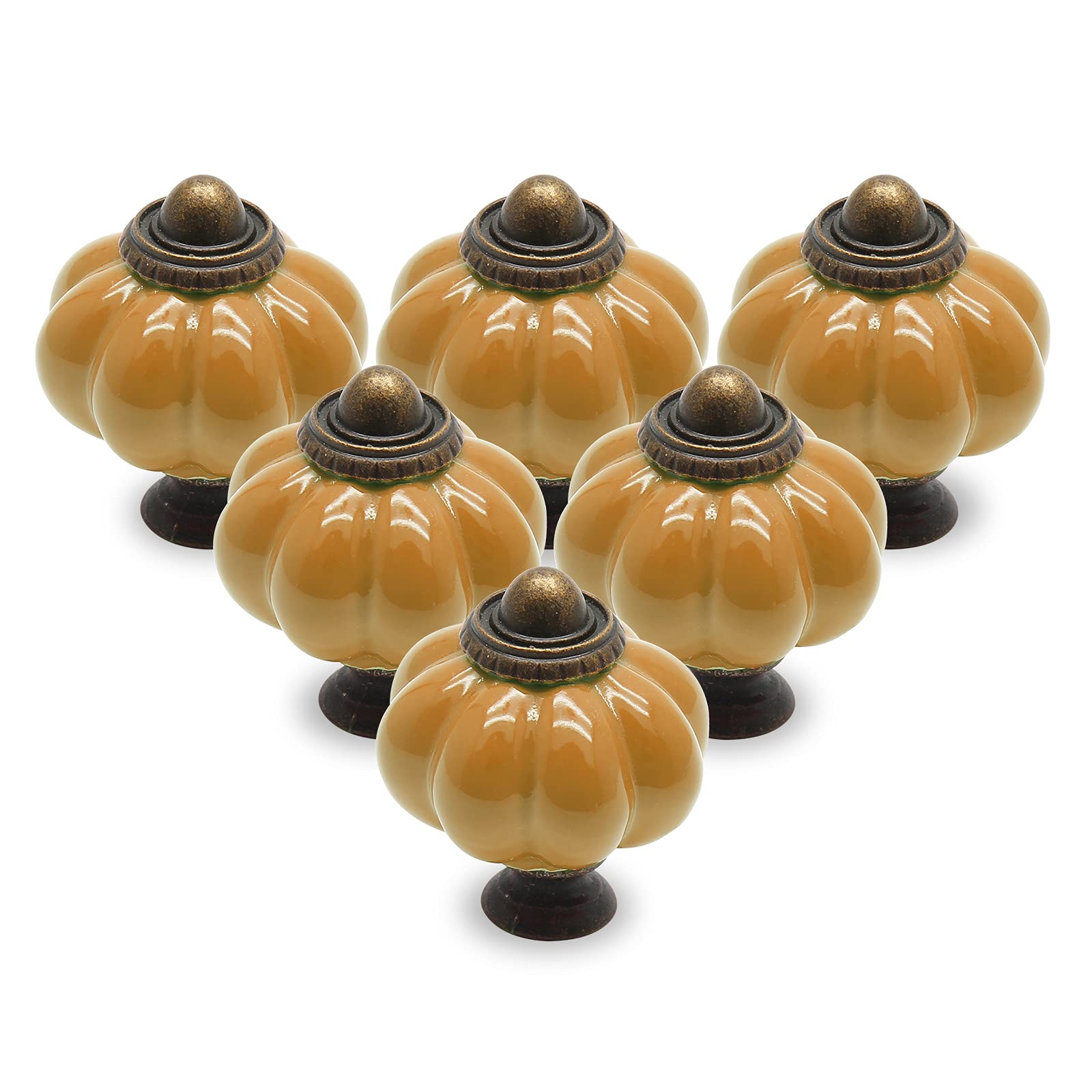 12pcs Vintage Brown Pumpkin Ceramic Cabinet Knobs - Drawer Pulls & Dresser Handles with Mounting Screws for Kitchen Cabinets, Bedroom Furniture & DIY Home Decor
