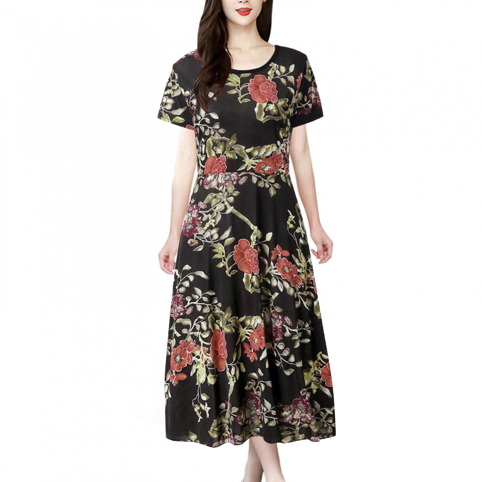 Women's Floral Bohemian Maxi Dress - Sleeveless Spaghetti Strap A-Line Sun Dress for Casual Wear | Plus Size Summer Beach Dress for Vacation & Outdoor Activities