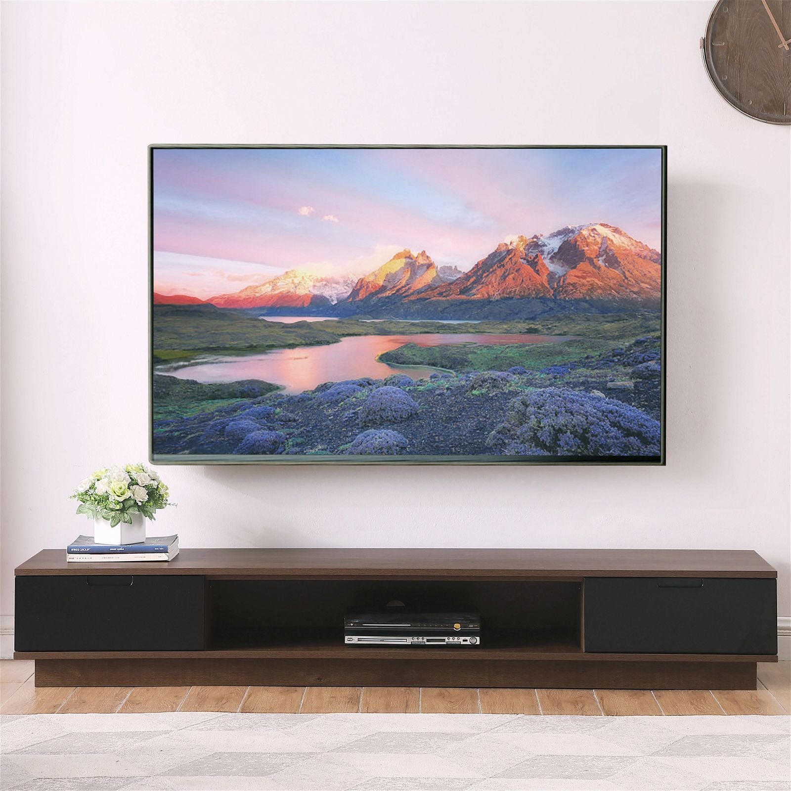 DELUX 200cm Low Line TV Stand Unit in Dark Oak by Tauris™ - Perfect for Living Room Entertainment Centers & Modern Home Theater Setups