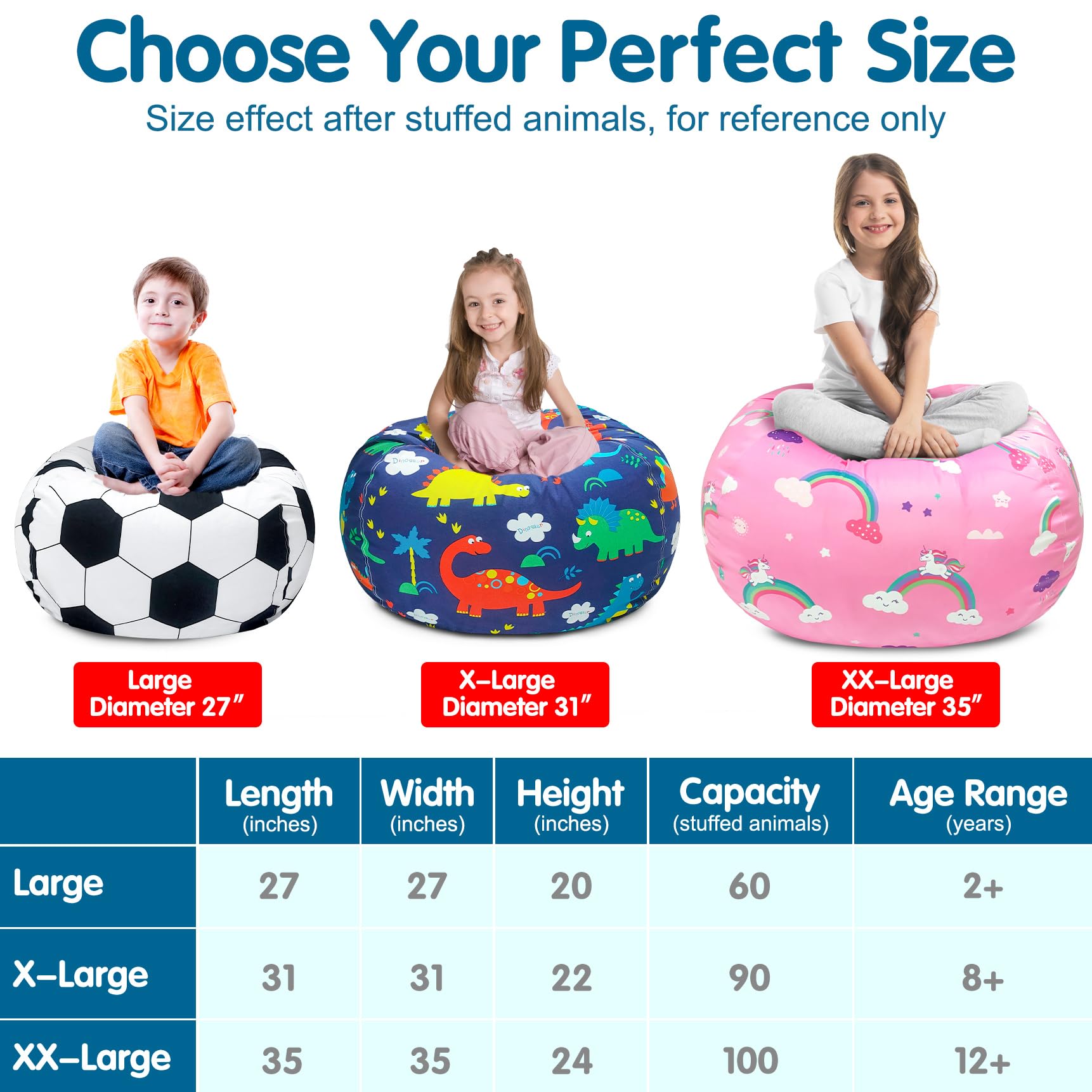 Dinosaur Stuffed Animal Storage Bean Bag Chair Cover for Kids - Large Plush Toy Organizer with Zipper for Toddler & Kids' Rooms - Perfect for Playrooms, Bedrooms & Daycare Centers