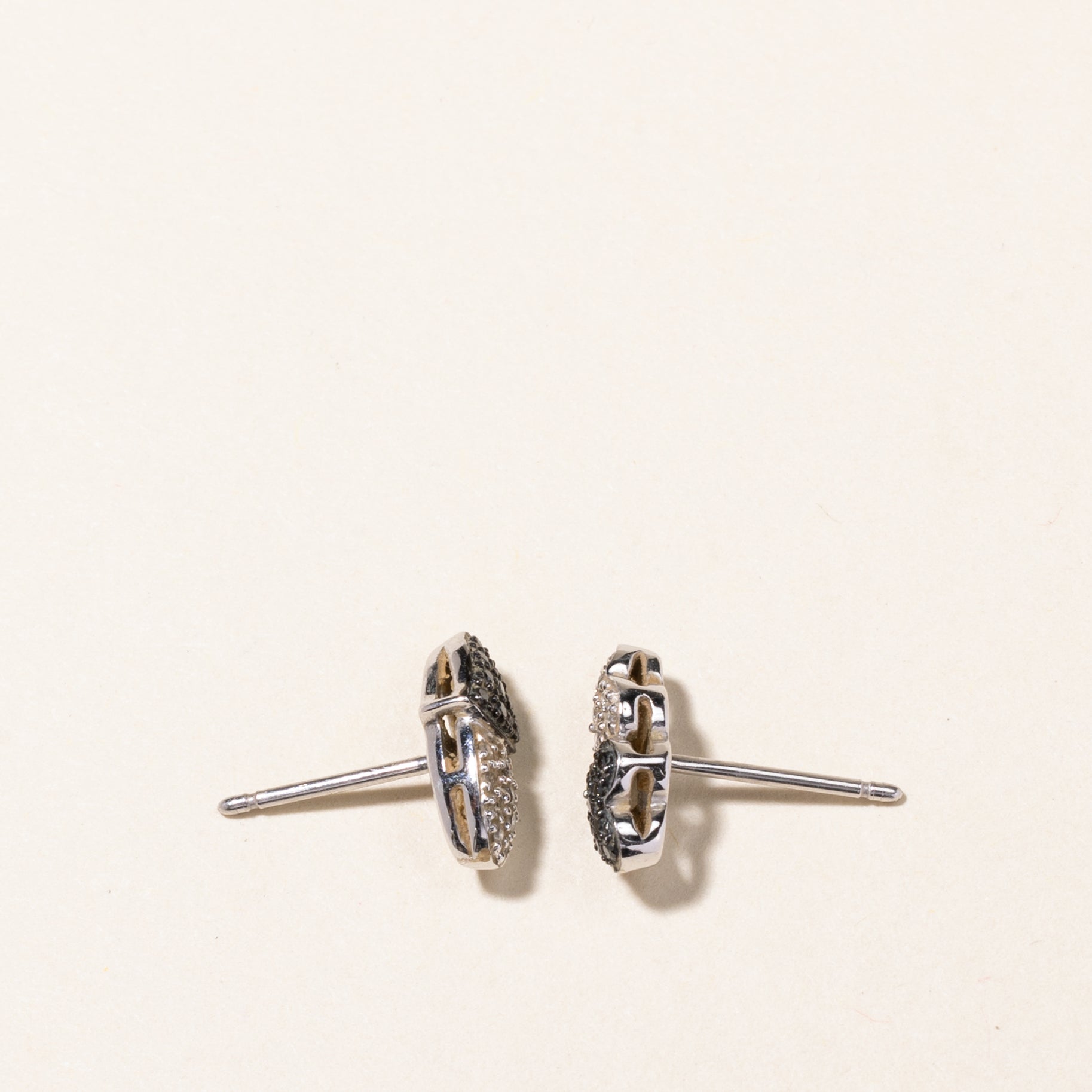 Black & White Diamond Double Heart Stud Earrings - 0.10ctw Genuine Diamond Jewelry for Women | Elegant Gift for Valentine's Day, Anniversary & Special Occasions