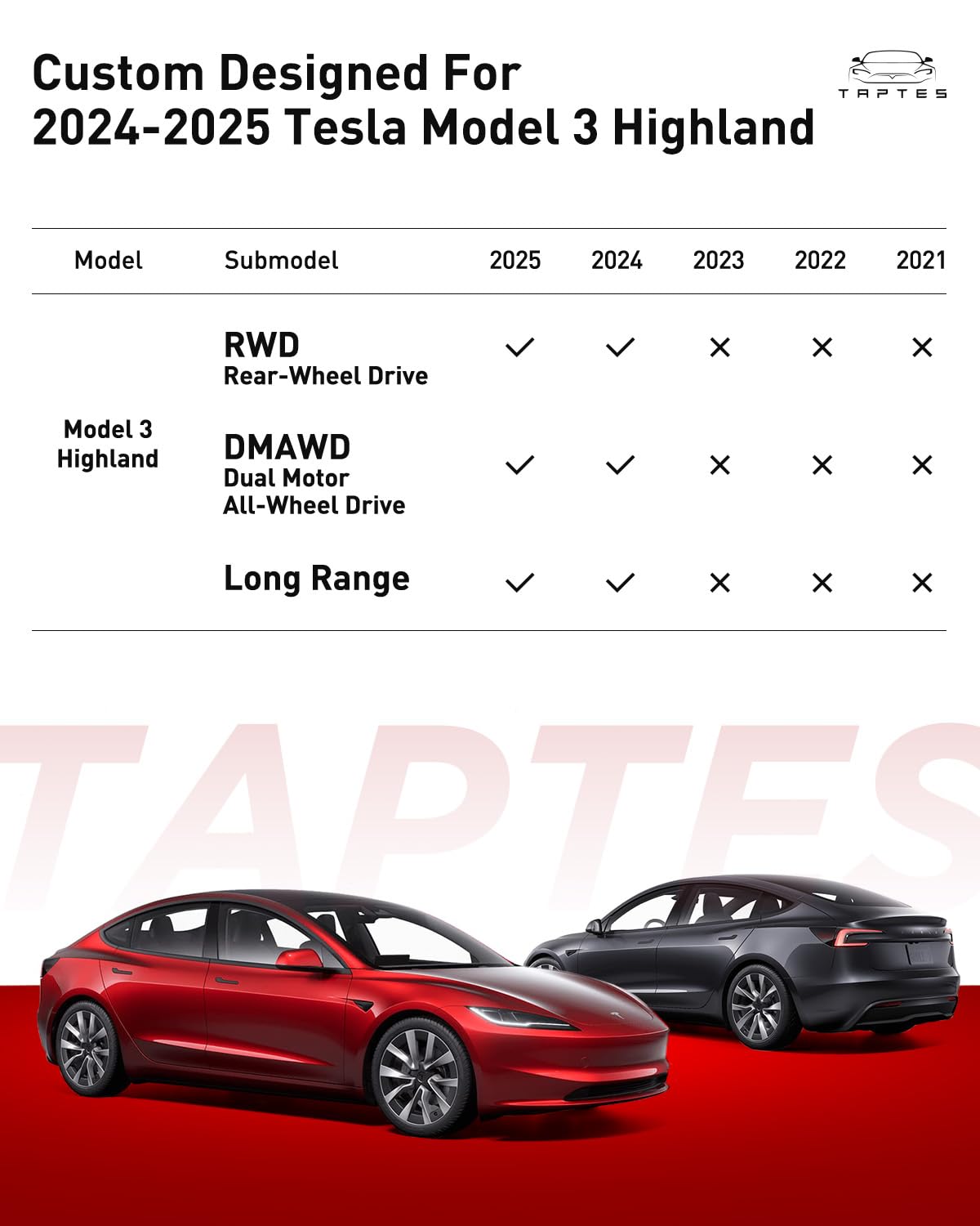 TAPTES All-Weather Floor Mats for Tesla Model 3 2024-2025 (Highland) - 8-Piece Set with Front/Rear Seat Covers, Cargo Liner & Kick Protectors | Waterproof Car Interior Accessories | Perfect for Daily Commute, Road Trips & Family Protection