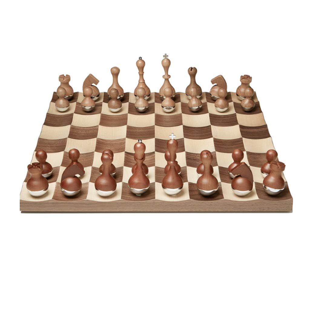 3D Wooden Chess Set with Tumbler Chess Pieces & Corrugated Chessboard - Family Game Night, Interactive Toy & Home Decor for Adults & Kids