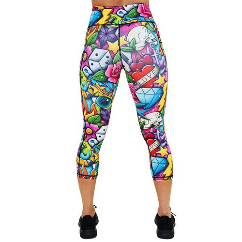 Tattoo Smash Leggings - High Waisted Yoga Pants for Women, Trendy Tattoo Print Workout Leggings - Perfect for Gym, Running, Yoga & Casual Wear