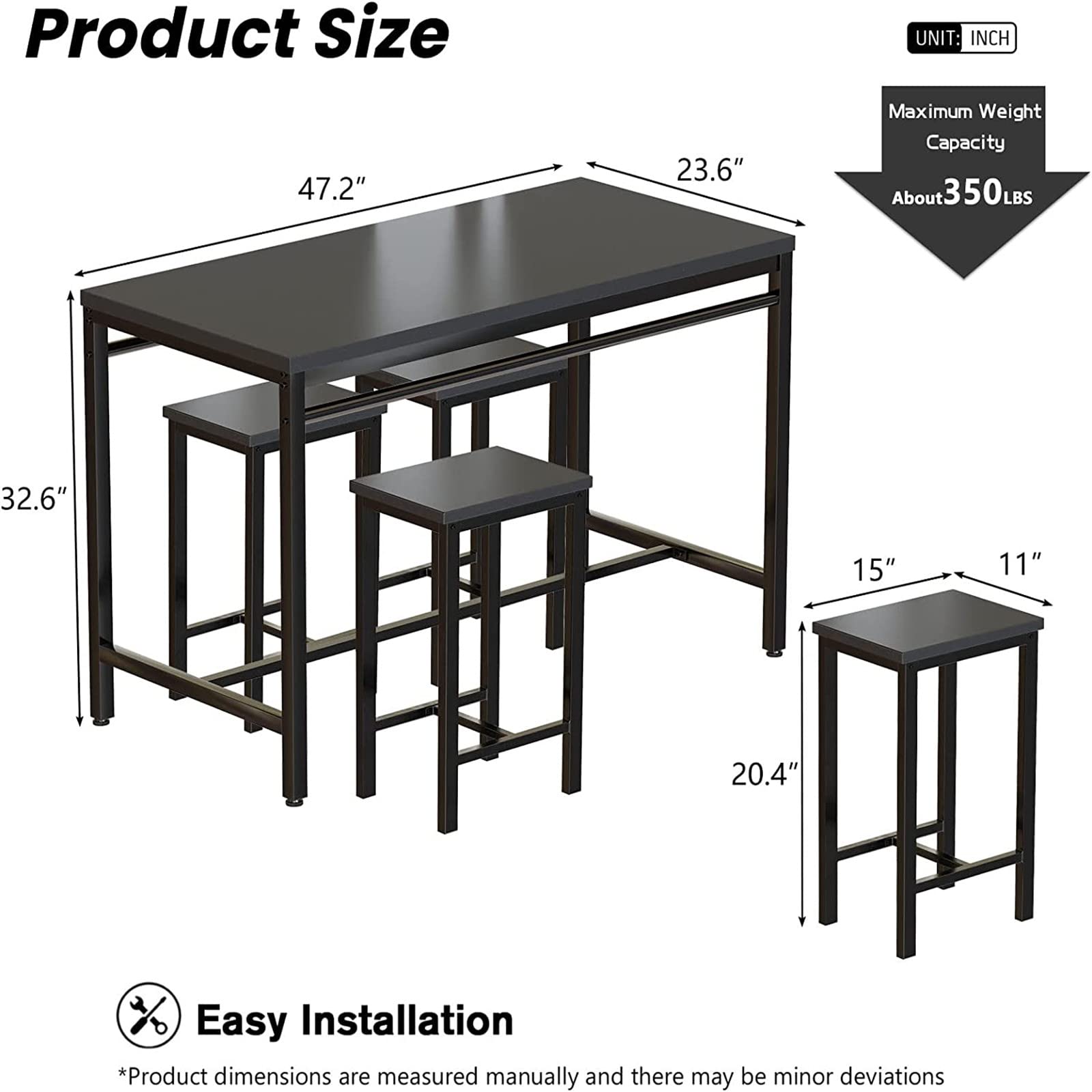 Recaceik 5-Piece Counter Height Dining Table Set with 4 Stools - Modern Kitchen Bar Table & Chairs for Breakfast Nook, Small Space Dining, Pubs & Home Decor - Perfect for Apartments, Condos & Compact Living Spaces