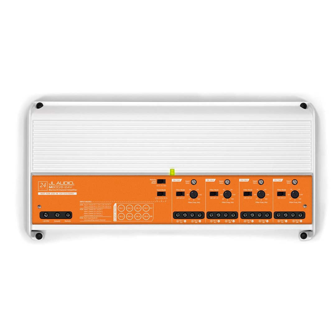 JL Audio M800/8 24V 8-Channel Marine Amplifier - 800W Class D Full Range Power for Boats & Watercraft - Perfect for Marine Audio Systems, Yachts, and Offshore Adventures