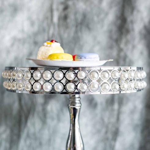 3-Piece Silver Pearl Cake Stand Set - Elegant Round Pedestal Dessert Stand for Cupcakes, Pastries & Wedding Cakes | Perfect for Weddings, Birthday Parties, Baby Showers & Tea Events - Durable Metal Display for Elegant Dessert Presentation