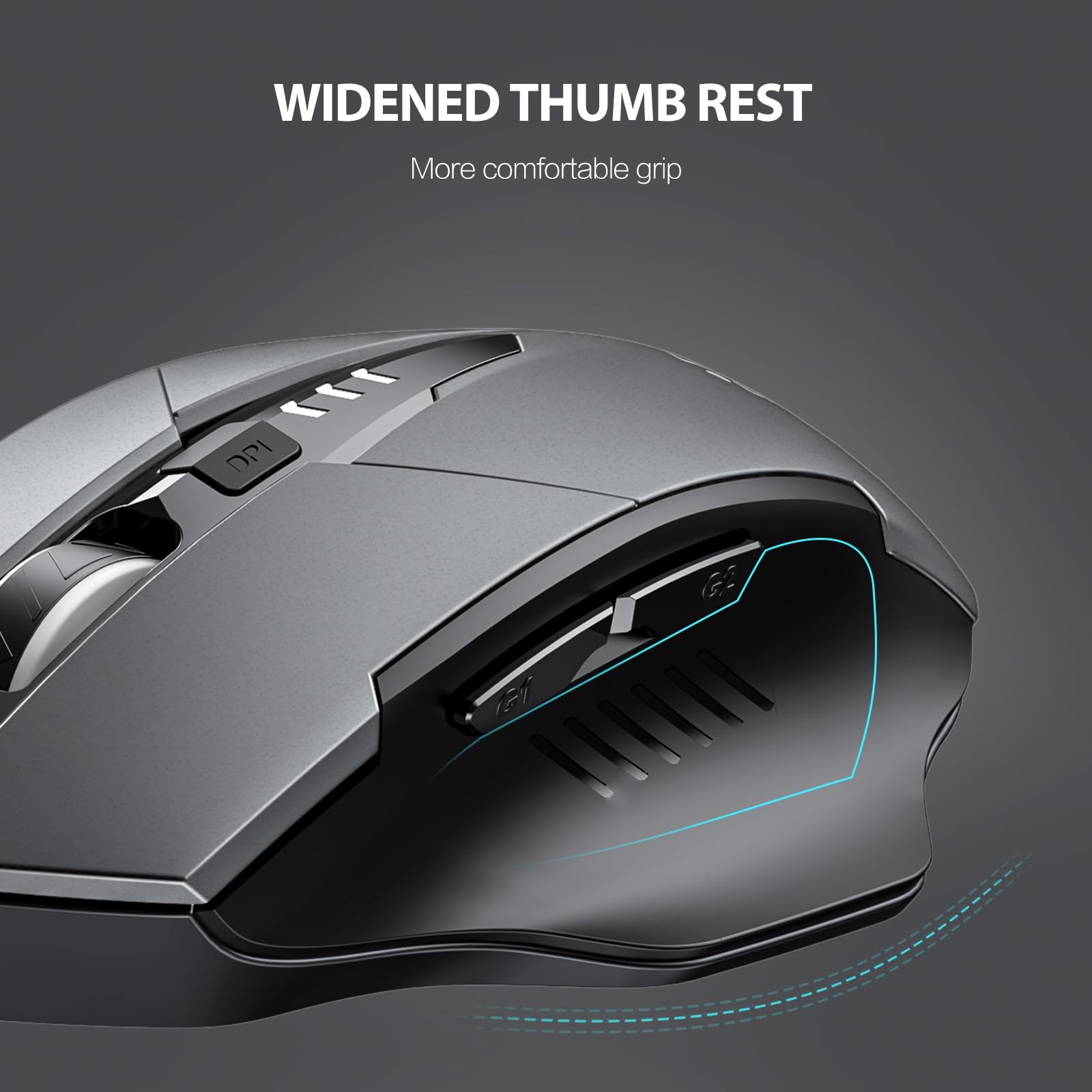 INPHIC Rechargeable Wireless Bluetooth Mouse - Tri-Mode (BT 5.0/4.0 + 2.4G) Multi-Device Silent Mouse with Battery Indicator, Ergonomic Gray Computer Mouse for Laptop, PC, MacBook & Office Work