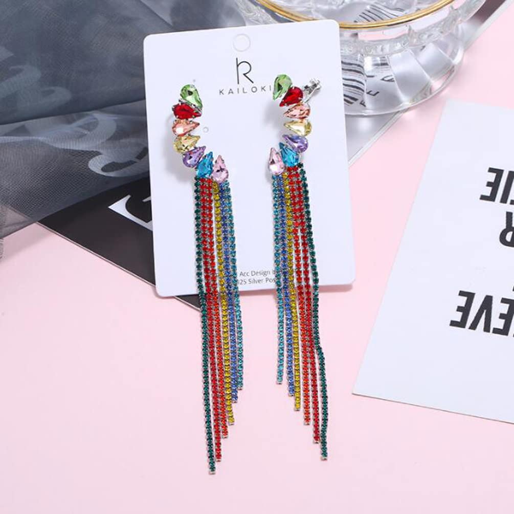 Fashionable Crystal Tassel Drop Earrings for Women - Elegant Claw Chain Long Dangle Earrings | Perfect for Parties, Weddings & Date Nights