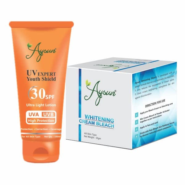 Aysun UV Expert Youth Shield SPF 30 Sunscreen & Whitening Cream Combo Pack (2 x 35g) - Brightening, Sun Protection for Face & Body - Perfect for Daily Skincare & Travel