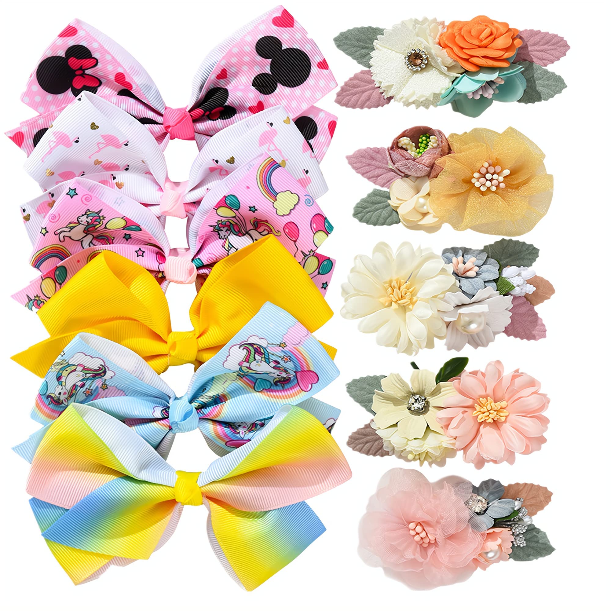 Fsmiling Girls Hair Bows - 11 Pack Alligator Clip Flower Hair Accessories with Grosgrain Ribbon for Valentine's Day, Easter & Parties | Perfect for School, Weddings & Special Occasions