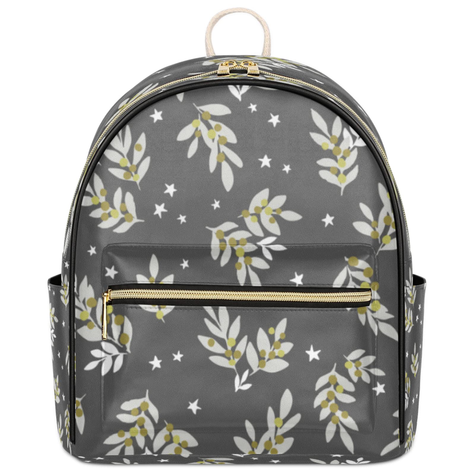 Floral Stars1 Women's PU Leather Backpack - Lightweight Small Daypack for High School, Work, Travel & Shopping | Stylish Casual Bag for Girls & Women | Perfect for Outdoor Activities, Commuting & Daily Use