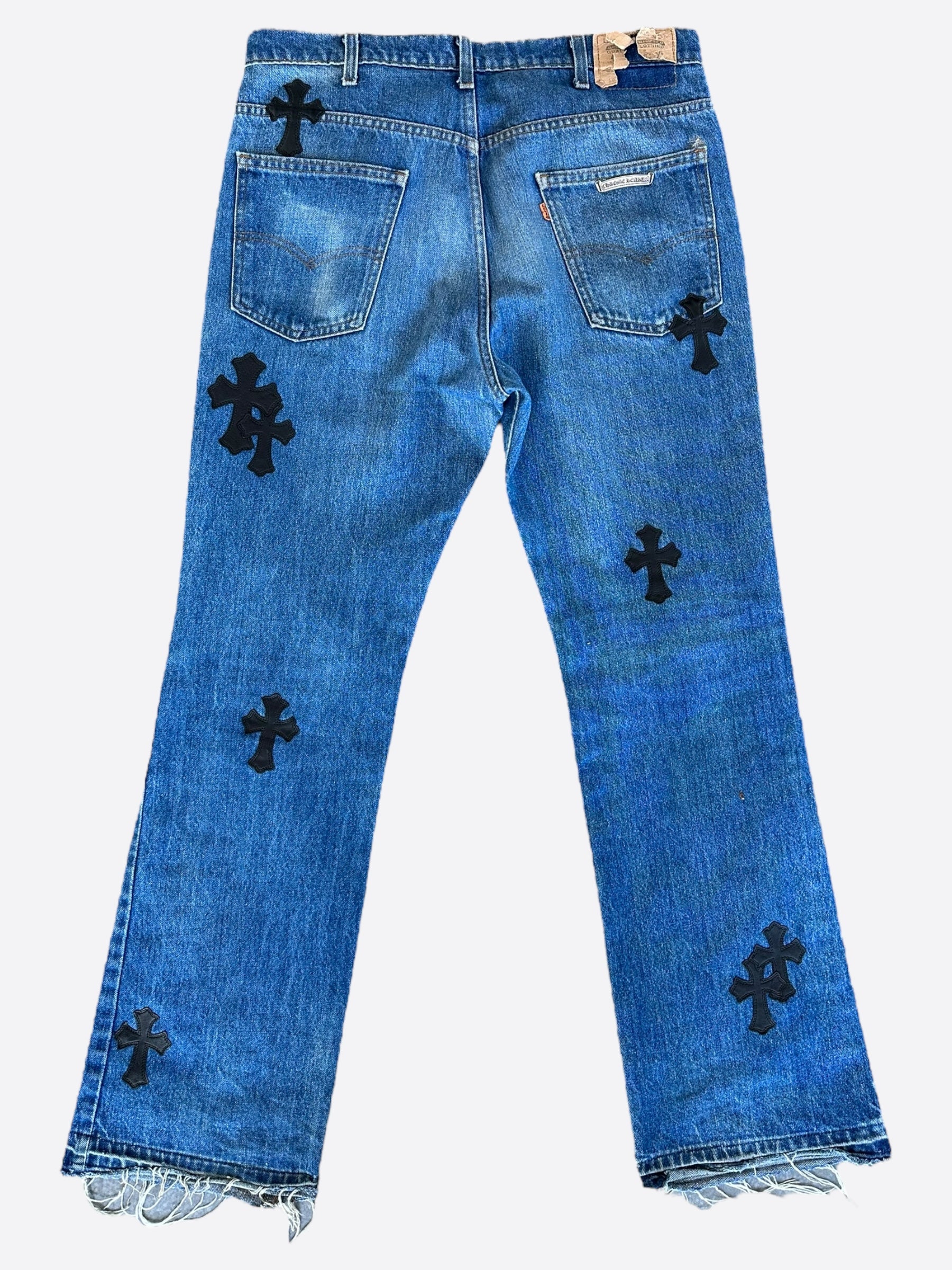 Chrome Hearts x Levi's Blue & Black Cross Patch Denim Jeans for Men - Stylish Streetwear & Casual Outfits