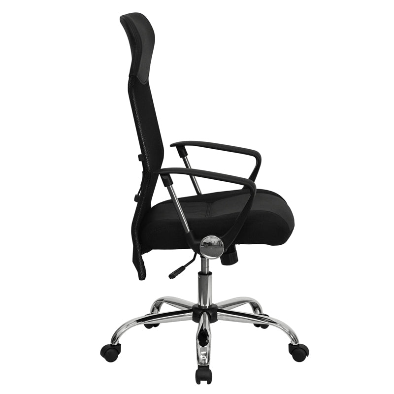 FLASH Abney High Back Black Leather & Mesh Swivel Task Office Chair with Adjustable Arms - Ergonomic Desk Chair for Home Office, Gaming & Workspace Comfort