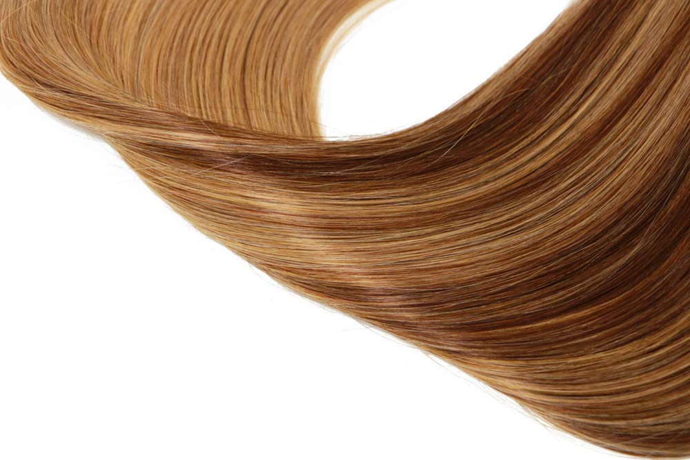 HUAYI 7Pcs Clip-In Human Hair Extensions - Chocolate Brown Ombre to Blonde, 120g, Soft Silky Thick Ends, Tangle-Free, Full Head Coverage (22'') - Perfect for Daily Styling, Parties & Special Occasions