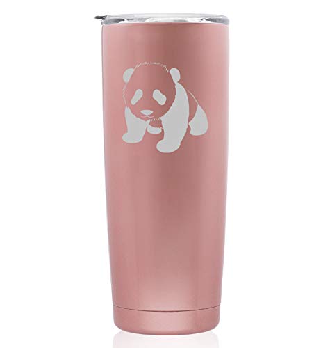 Rose Gold Double Wall Vacuum Insulated Stainless Steel Tumbler Travel Mug - 20oz Skinny Panda Design, BPA-Free, Hot & Cold Beverage Cup for Office, Gym, Hiking, and Commuting