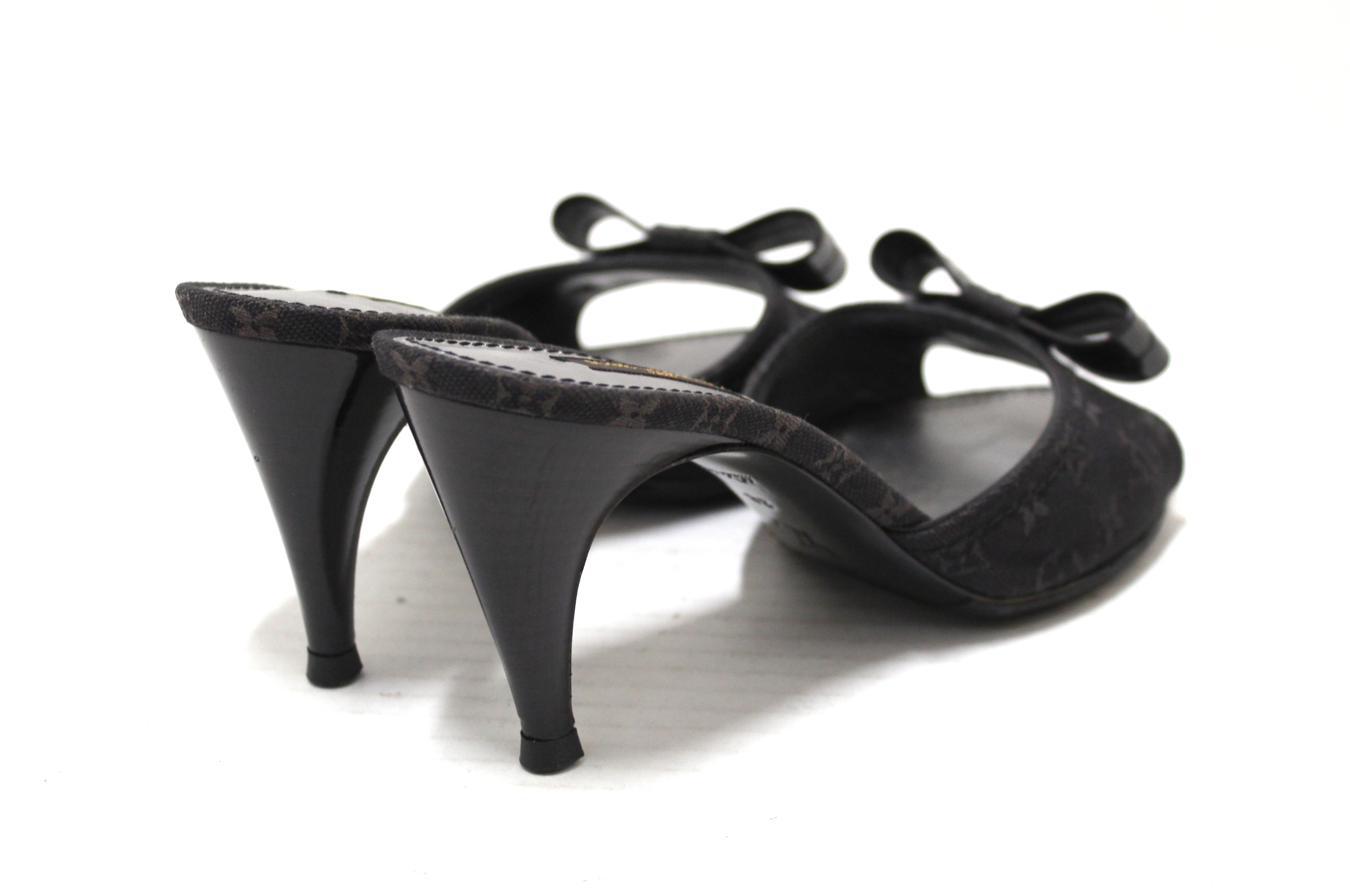 Authentic Louis Vuitton Black Monogram Denim Sandals Women Size 38 - Luxury Designer Summer Slides for Beach, Pool & Casual Outings
