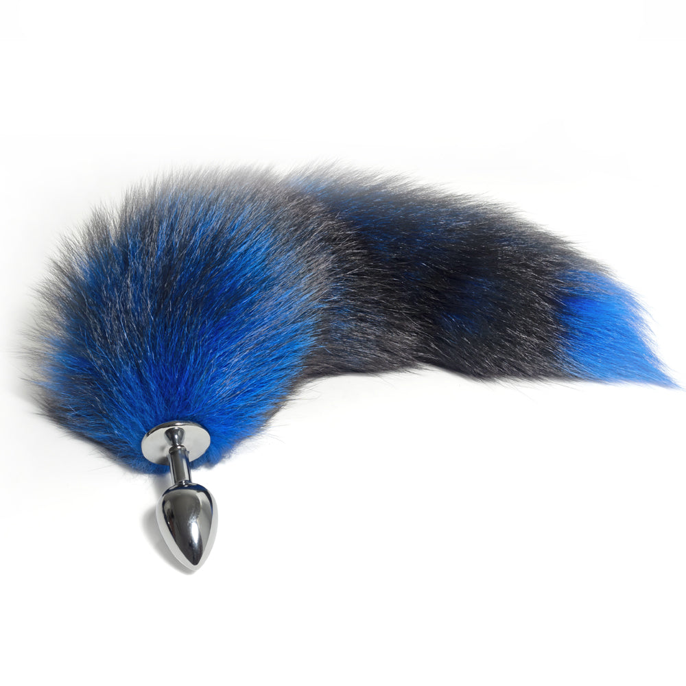 Black & Blue Furry Fox Tail Anal Plug - Soft Silicone Butt Plug for Adults - Perfect for Cosplay, Role Play and BDSM Fantasy Scenes