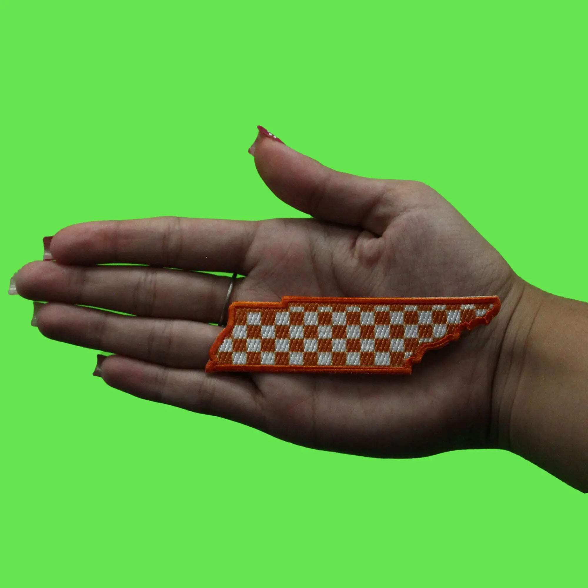 Tennessee Checkered State Patch - Orange & White Embroidered Iron-On Applique for DIY Crafts, Jackets, Hats & Backpacks - Show Your Tennessee Pride!