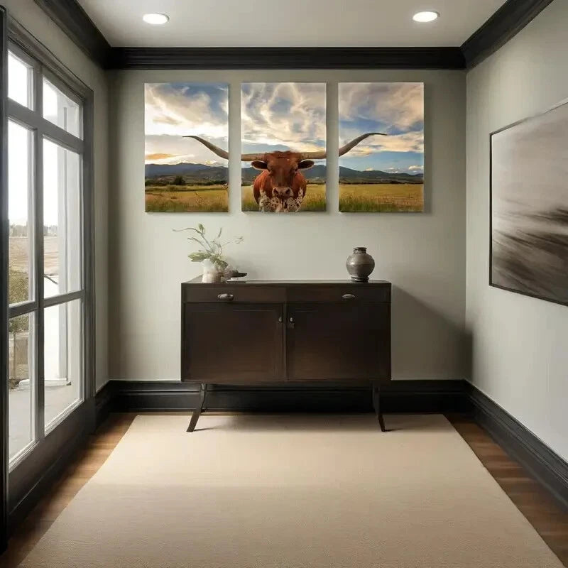 3-Piece Longhorn Metal Wall Art Prints - Ready to Hang Western Decor for Living Room, Office & Ranch Style Homes