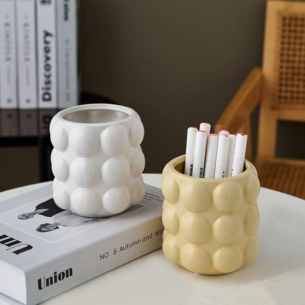 Stylish Ceramic Pen Holder & Makeup Brush Organizer - Multifunctional Desktop Storage Box for Office, School & Home Decor | Perfect for Desk Organization, Makeup Brush Storage & Stationery Display