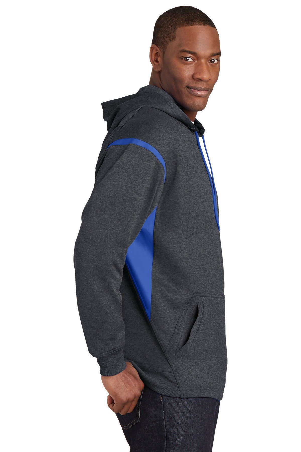 SPORT-TEK Men's Tall Tech Fleece Colorblock Hooded Sweatshirt | Warm Winter Pullover for Running, Gym & Outdoor Activities