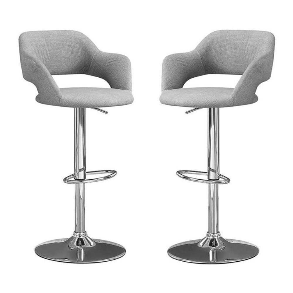2-Piece Adjustable Swivel Bar Stool Set in Gray & Chrome - Counter Height Stools for Kitchen Island, Breakfast Bar & Home Pub Decor