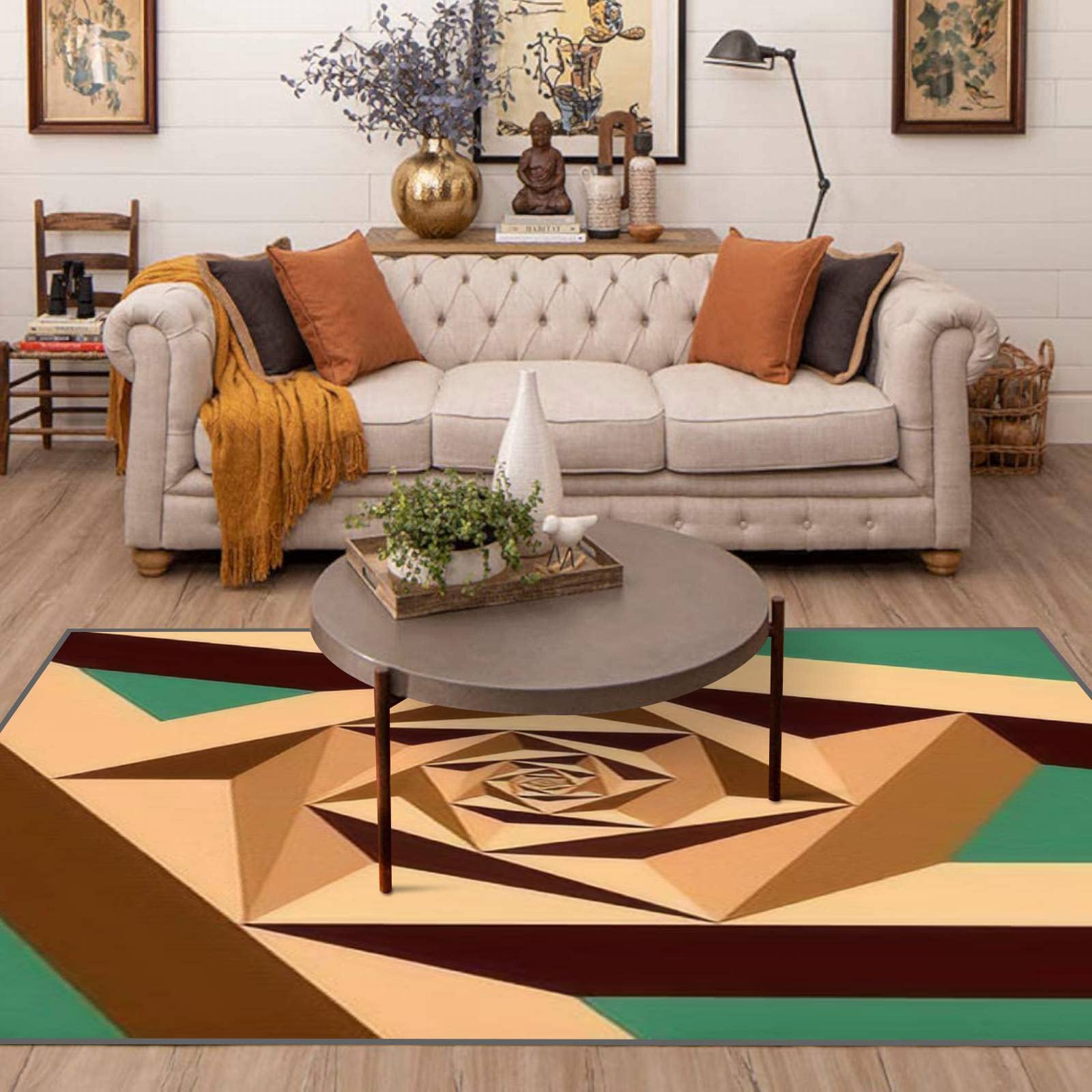 Non-Slip Fractal Copper Bar Design Area Runner Rug - Indoor Floor Carpet for Yoga, Playmat, Home, Bedroom, Nursery & Living Room | Perfect for Door Mats, Patio Decor & Meditation Spaces