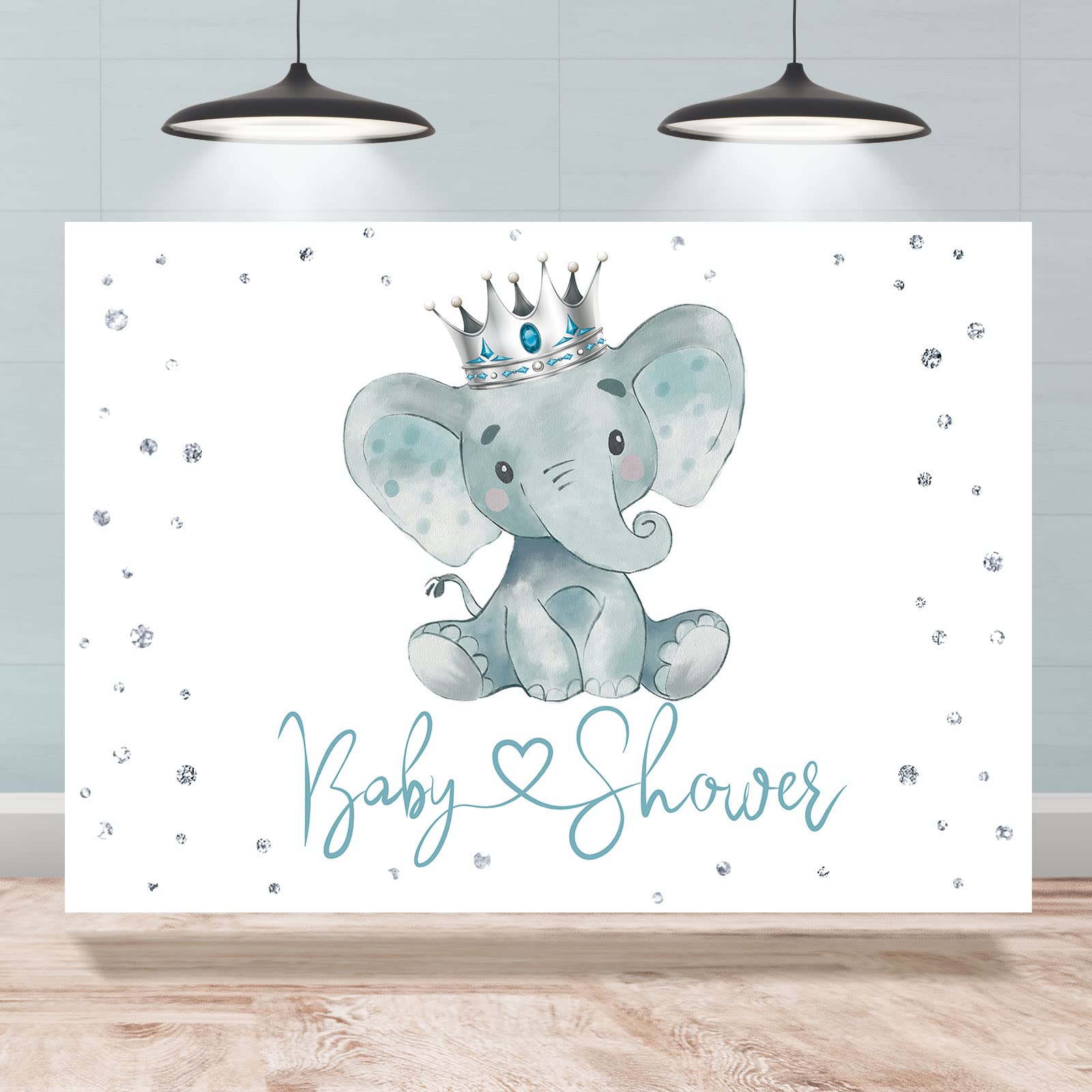 Elephant Baby Shower Backdrop - 7x5ft Soft Fabric Photography Background for Boys, Fresh Prince Silver Theme | Perfect for Baby Shower Decorations, Birthday Parties & Photo Booth Props | Great for Nursery Decor and Gender Reveal Events