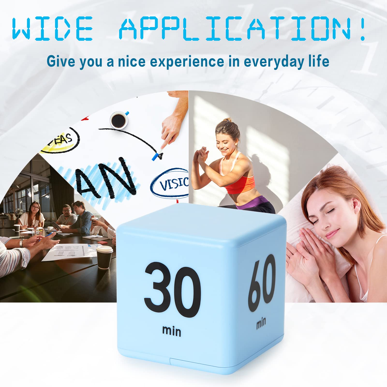 Weewooday 2.6 Inch Cube Timer Block - ADHD Focus Tool, Productivity Timer for Work & Study with Gravity Sensor - 15/20/30/60 Minute Countdown - Blue (Perfect for Kitchen, Office, Gym & Classroom Time Management)