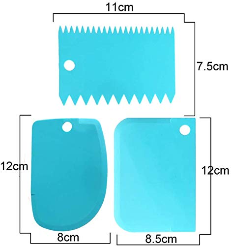 Noble Foods 3-Piece Cake Spatula Set - Plastic Dough Knife, Sugar Icing & Fondant Scraper - DIY Cake Decorating Tools for Baking, Pastry Making & Cake Styling