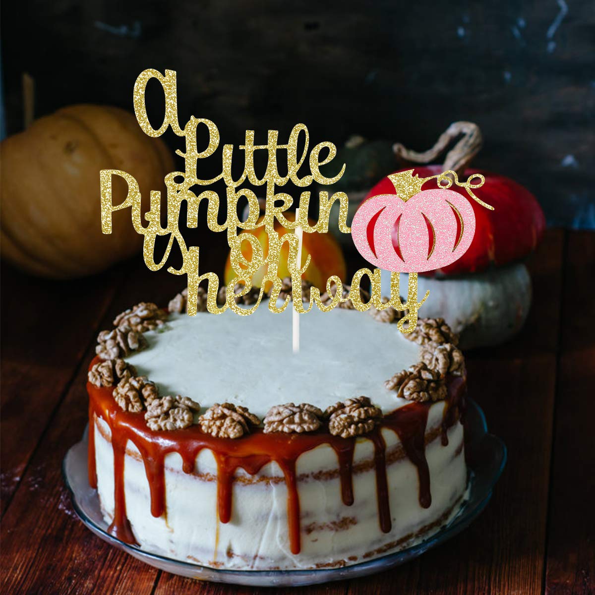 Pink Glitter Little Pumpkin Cake Topper - Fall Baby Shower Decor for Girls | Pumpkin Theme Party Cake Decoration | Perfect for Autumn Baby Showers & Gender Reveals