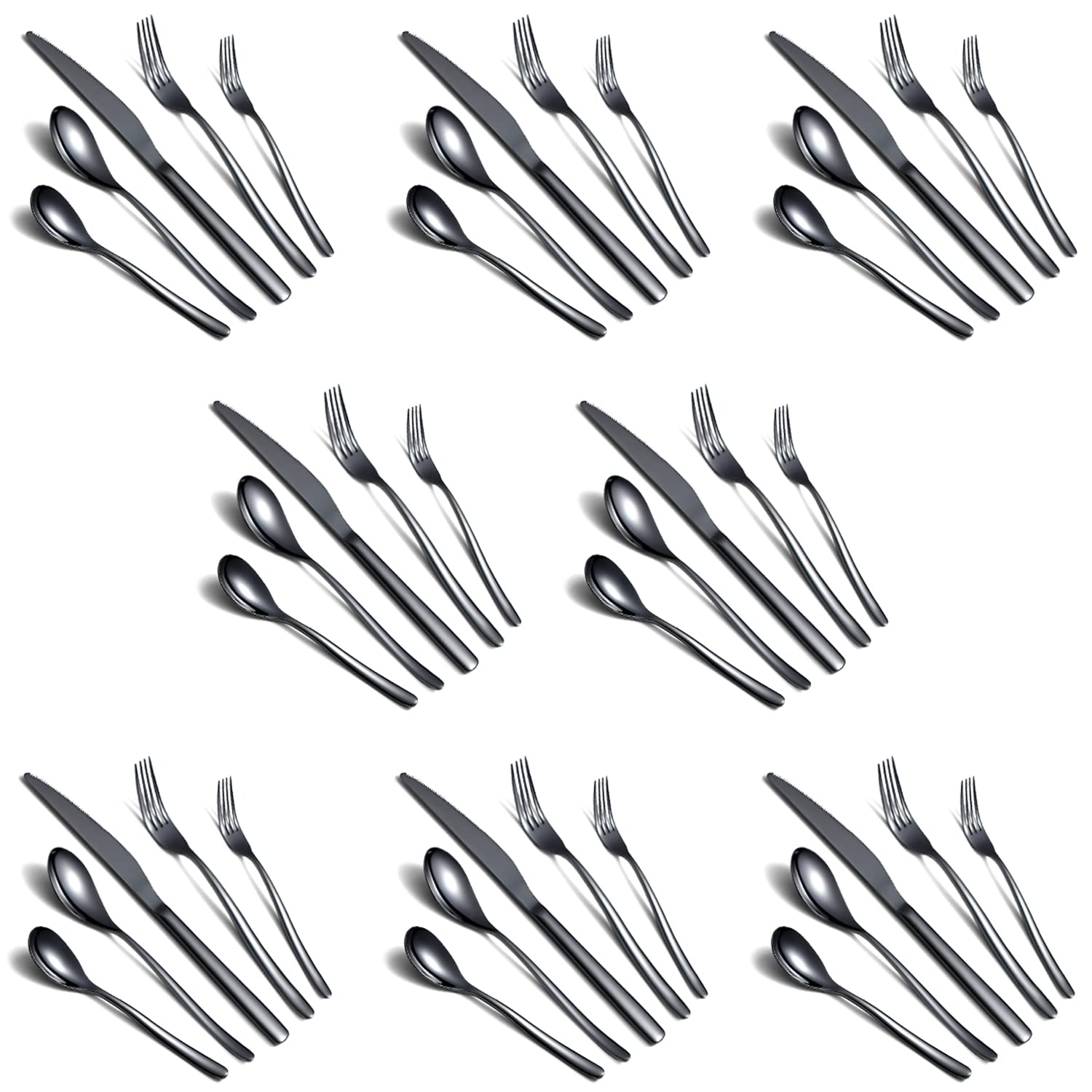 HOMQUEN 40-Piece Black Silverware Set for 8 - Premium Stainless Steel Flatware Cutlery Set with Forks, Spoons & Knives - Elegant Shiny Black Kitchen Utensils for Dining, Restaurants & Dinner Parties