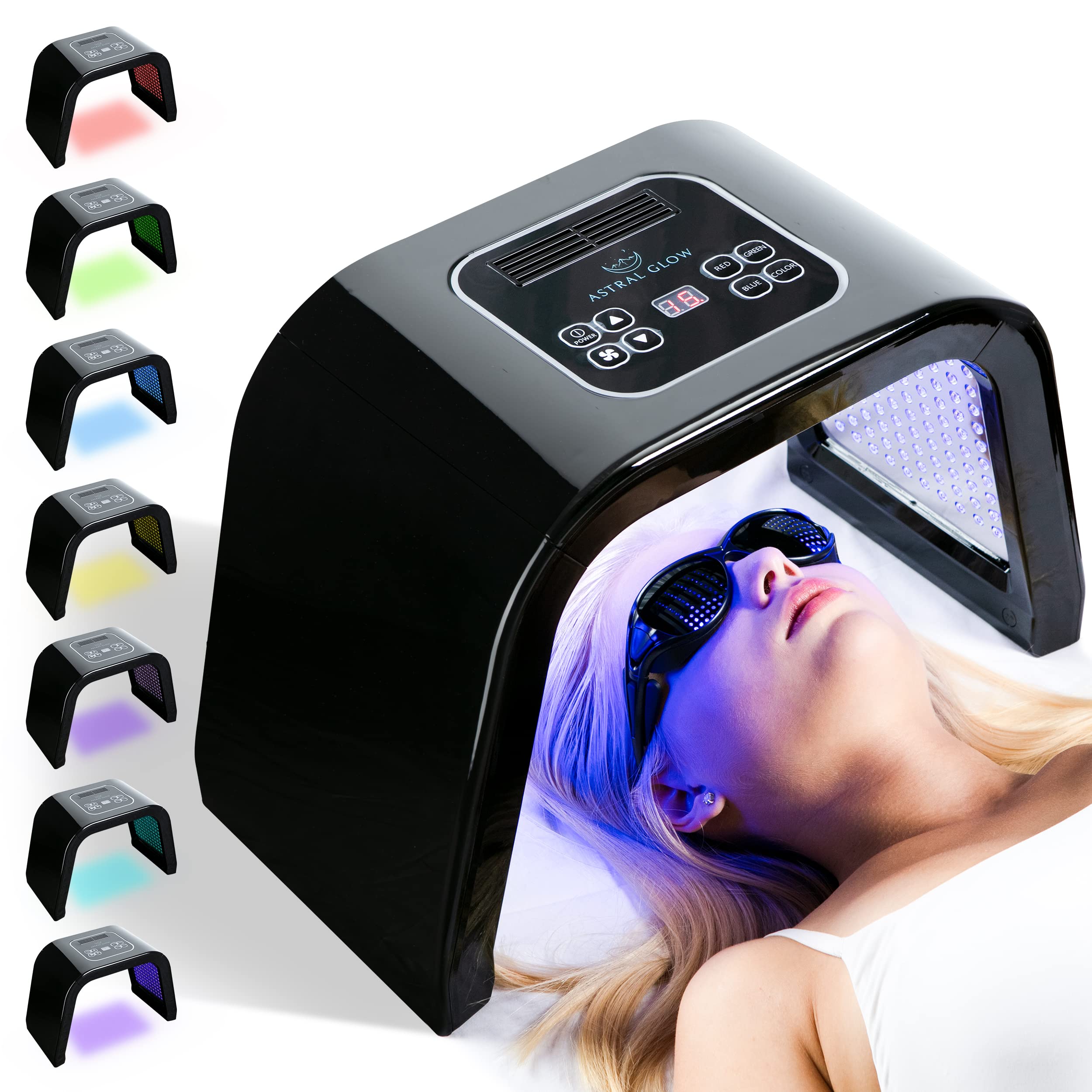 7 Color LED Light Therapy Face Mask - Professional Esthetician & Home Skin Care Device for Acne, Wrinkles & Anti-Aging | Spa, Salon & At-Home Facial Treatment | Black Beauty Machine for Face Rejuvenation